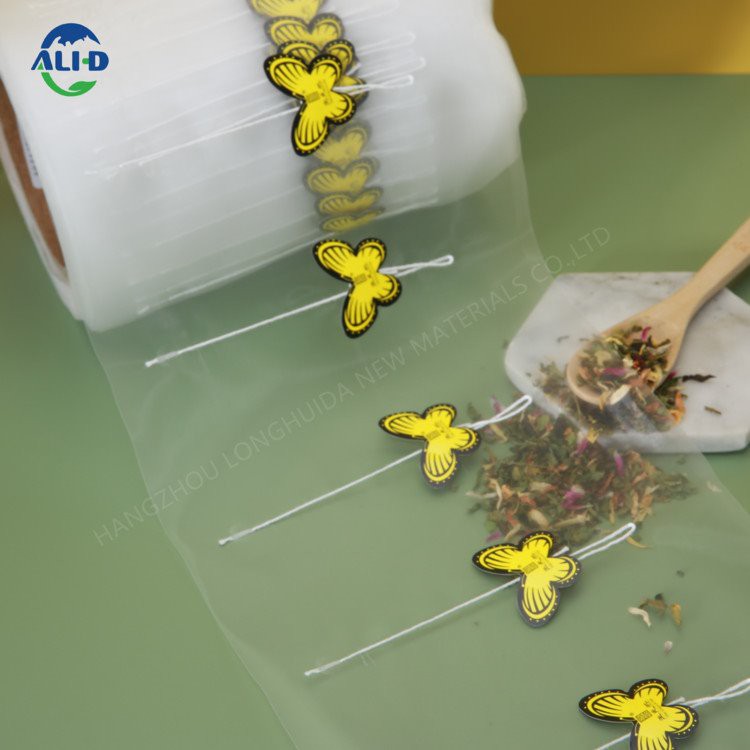 160mm幅ナイロンメッシュロール素材、カスタムロゴ入りピラミッドティーバッグ